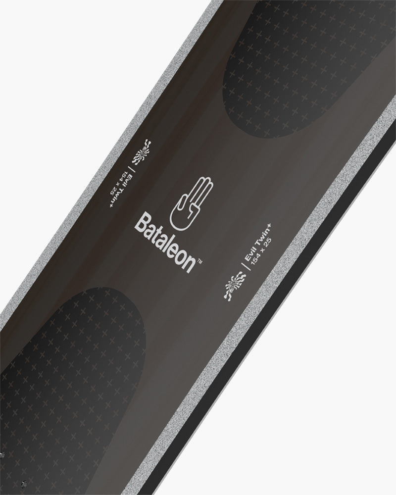 left Bataleon Evil Twin + 2023 mens snowboard close front cover product photo